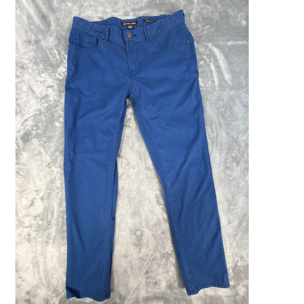 Michael Kors‎ Mens Parker Slim Fit Blue Cotton Stretch Pants 30x28, tag 30x30